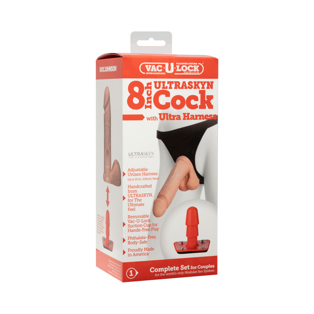 Vac-U-Lock - 8-Inch ULTRASKYN Cock - With Ultra Harness White - Fantasies Boutique
