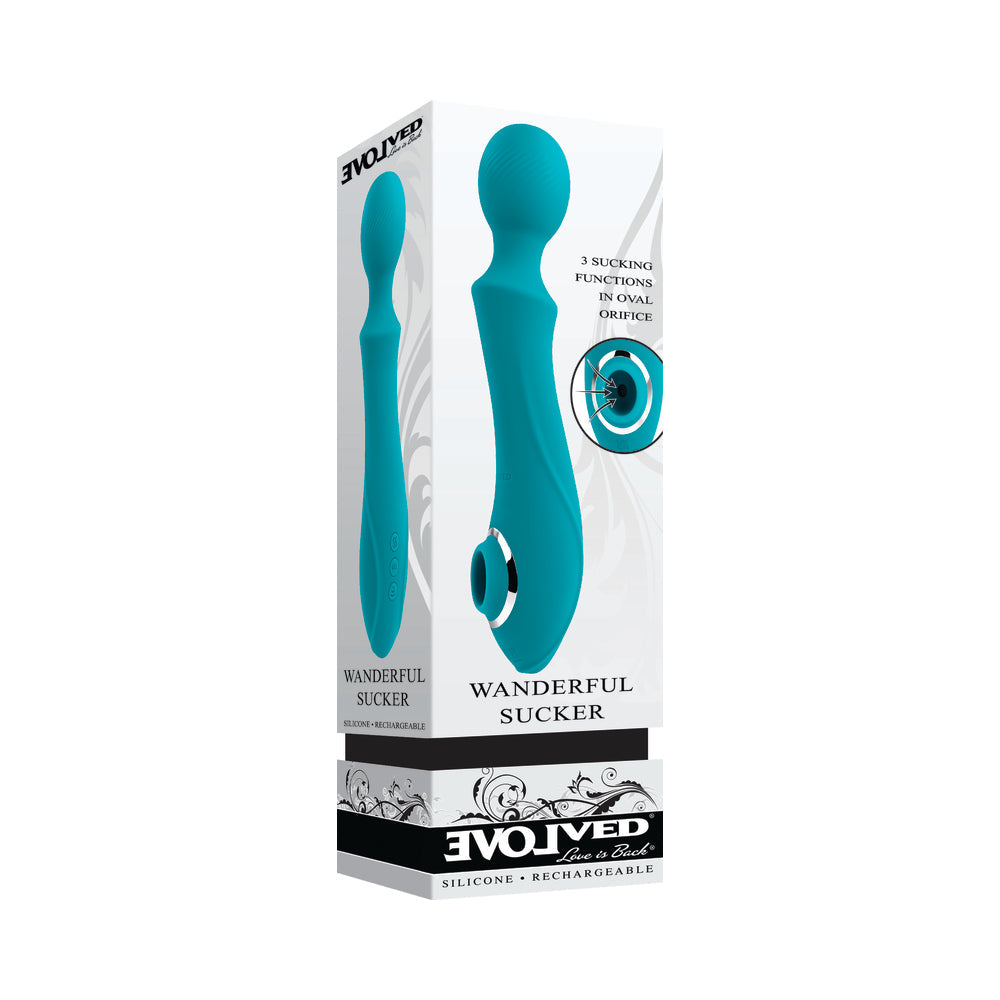 Evolved Wanderful Sucker Rechargeable Wand with Suction Silicone Teal - Fantasies Boutique