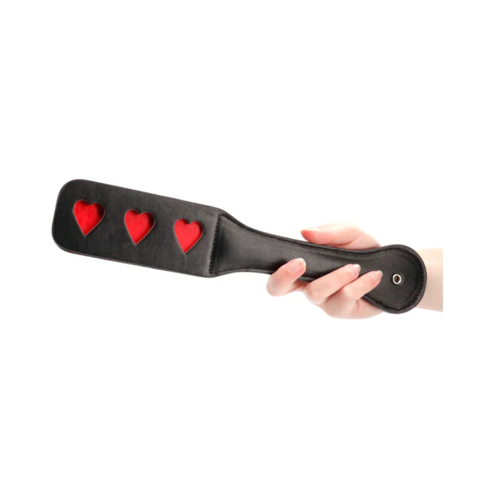 Ouch! Heart Pattern Paddle Black - Fantasies Boutique