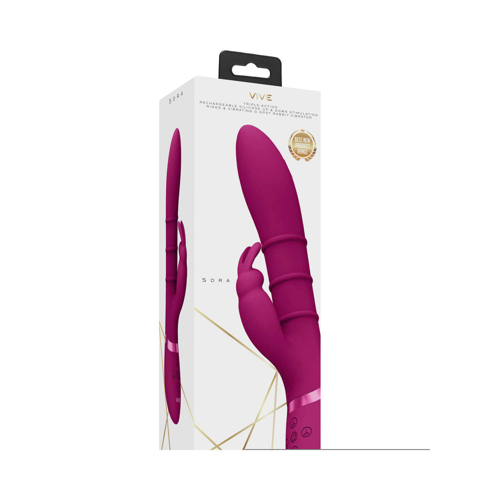 VIVE SORA Rechargeable Silicone G-Spot Rabbit Vibrator with Up & Down Stimulating Rings Pink - Fantasies Boutique