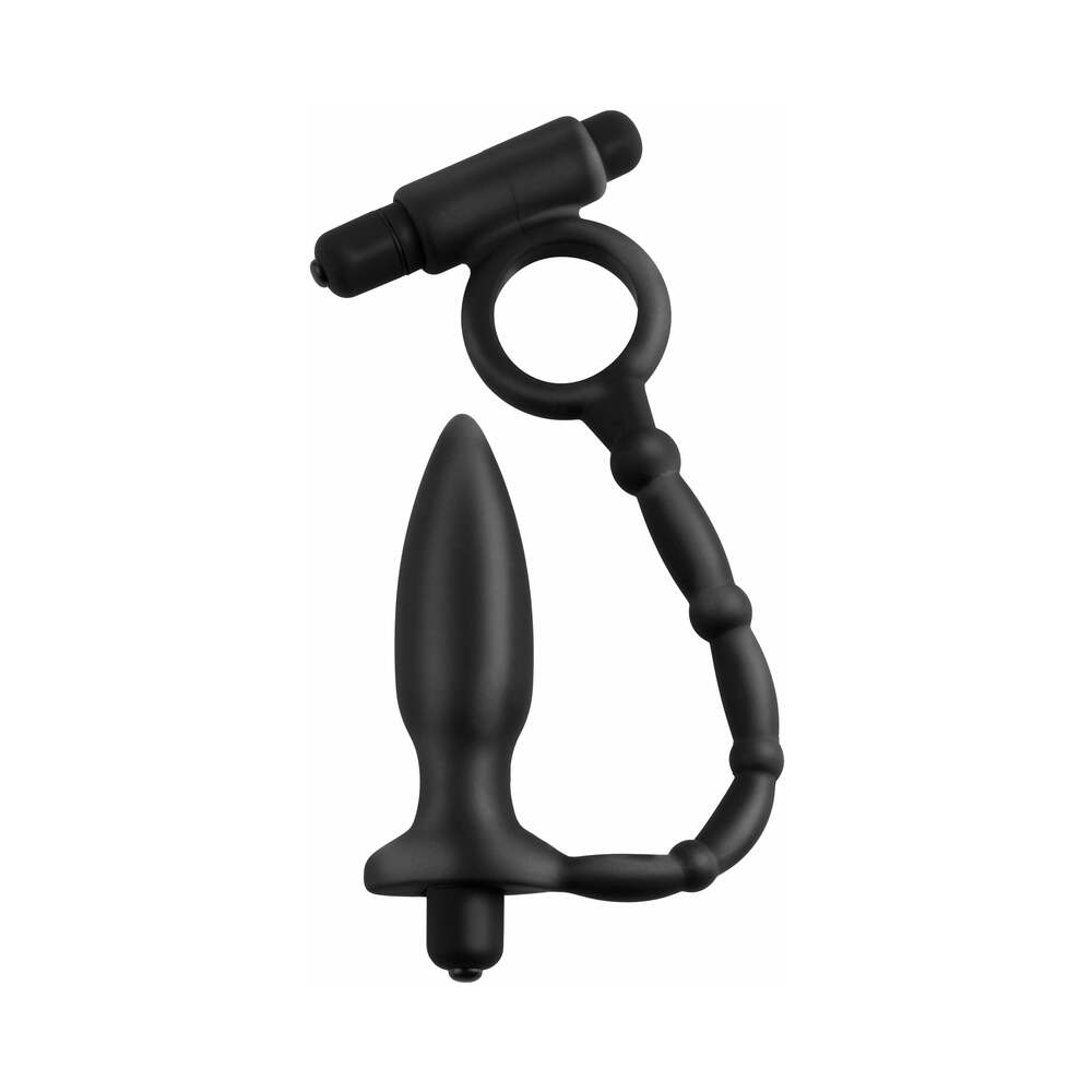 Anal Fantasy Collection Vibrating Silicone Ass-Kicker With Cockring Black