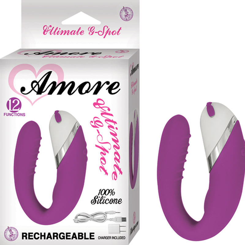 Amore Ultimate G Spot Rechargeable Silicone Multispeed Waterproof Vibe With Travel Pouch (Purple) - Fantasies Boutique