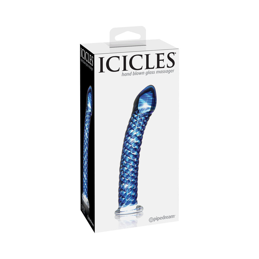 Icicles No. 29 Curved Textured 7.25 in. Glass Dildo Blue - Fantasies Boutique