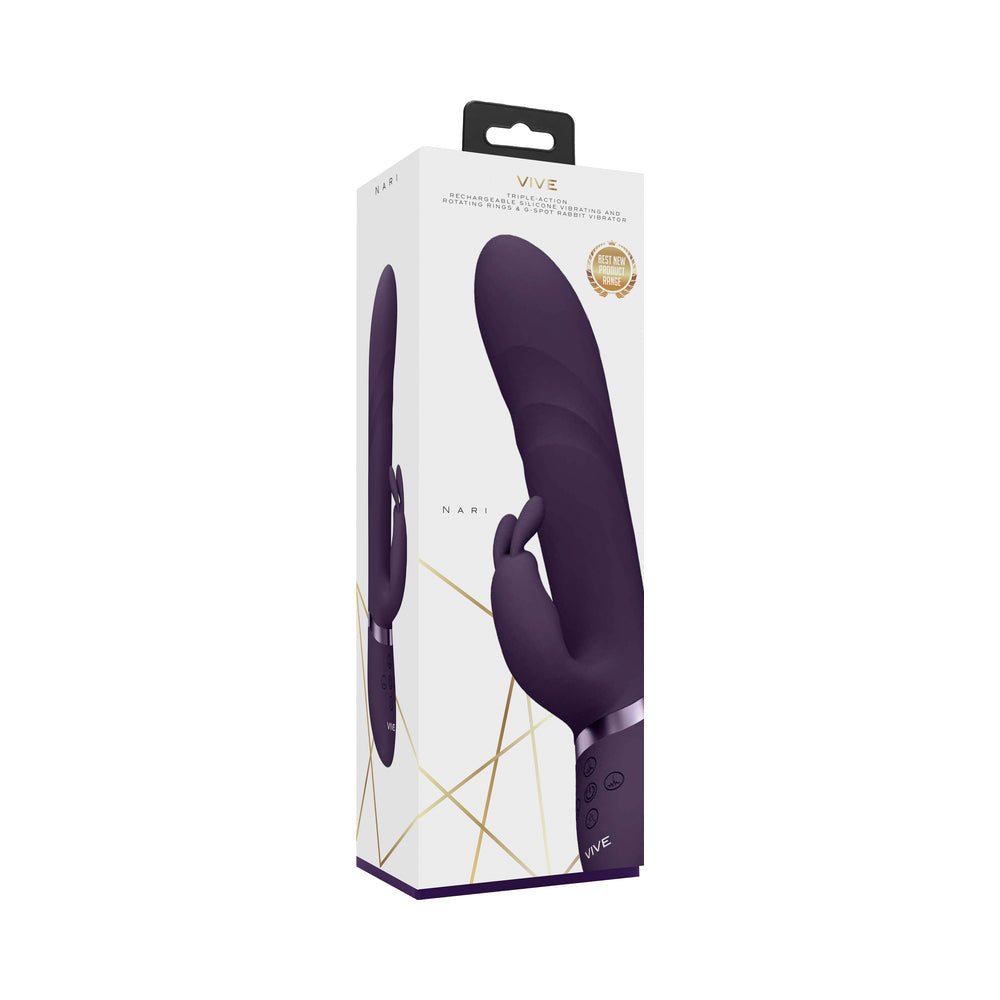 VIVE NARI Rechargeable Silicone G-Spot Rabbit Vibrator with Rotating Beads Purple - Fantasies Boutique