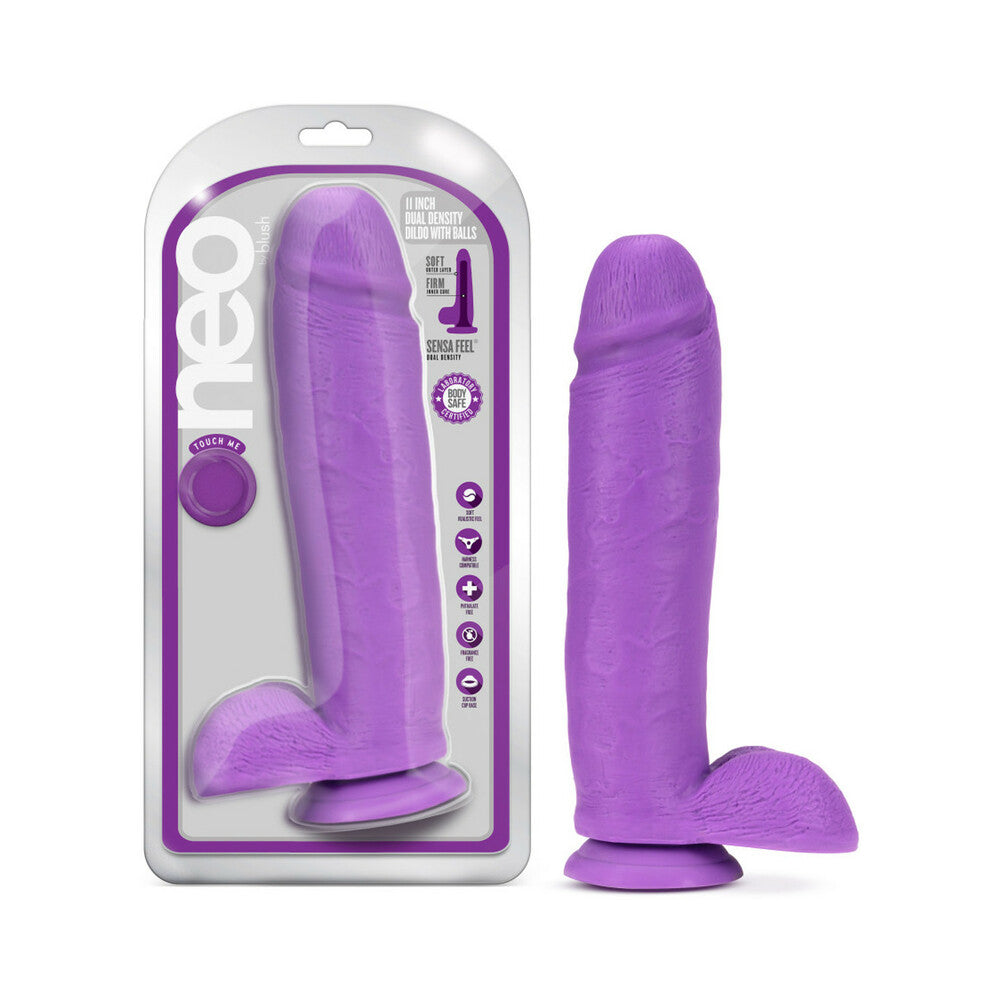 Neo 11 in. Dual Density Dildo with Balls Neon Purple - Fantasies Boutique