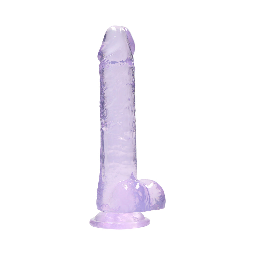 RealRock Crystal Clear Realistic 8 in. Dildo With Balls and Suction Cup Purple - Fantasies Boutique