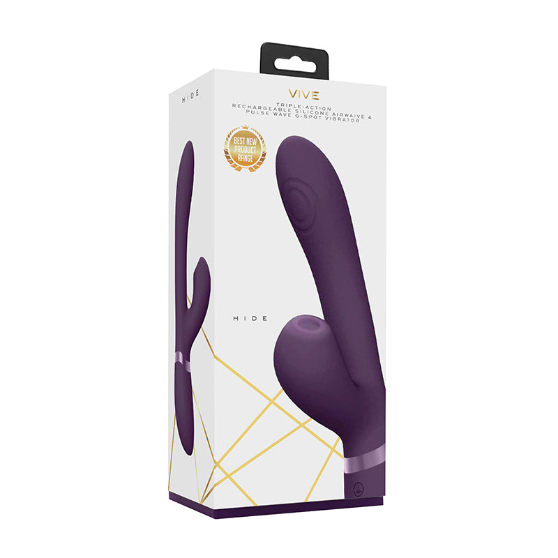 VIVE HIDE Rechargeable Air & Pulse Wave Silicone Dual Stimulator Purple - Fantasies Boutique