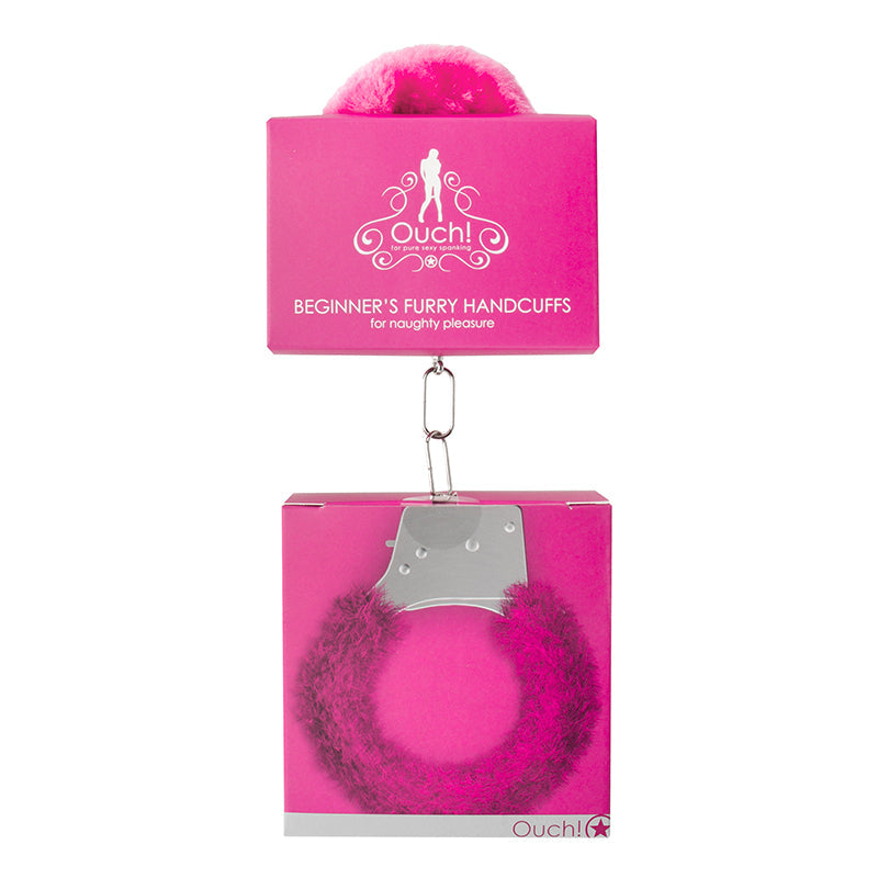 Ouch! Beginner's Furry Handcuffs With Quick-Release Pink - Fantasies Boutique