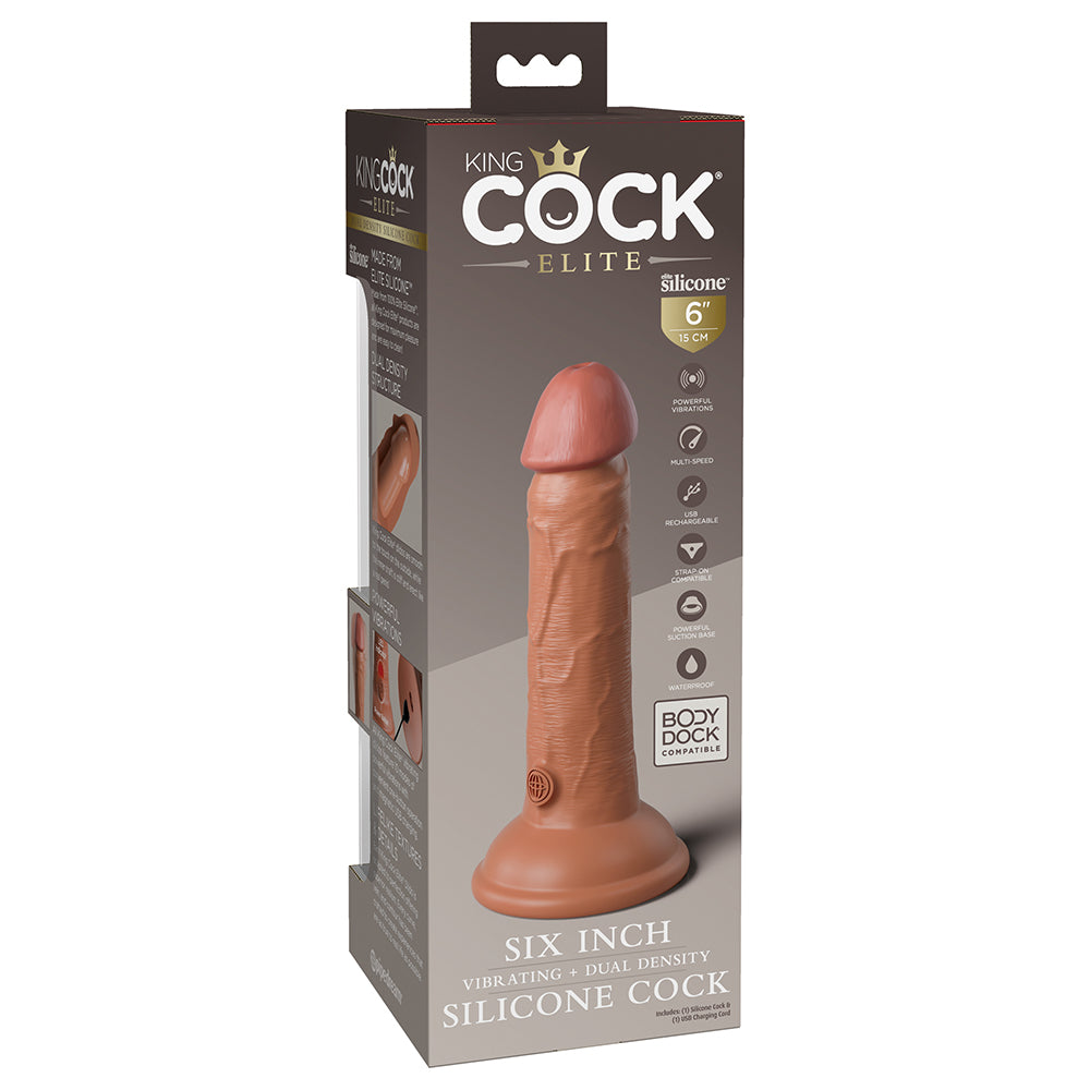 King Cock Elite 6 in. Vibrating Realistic Dildo With Suction Cup Tan - Fantasies Boutique