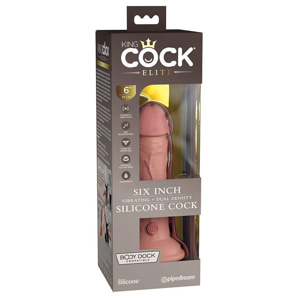 King Cock Elite 6 in. Vibrating Realistic Dildo With Suction Cup Beige - Fantasies Boutique