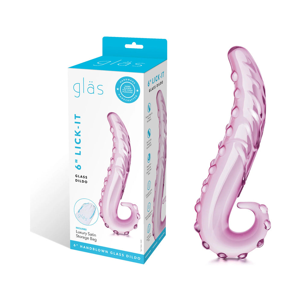 Glas 6 in. Lick-It Glass Dildo Pink - Fantasies Boutique