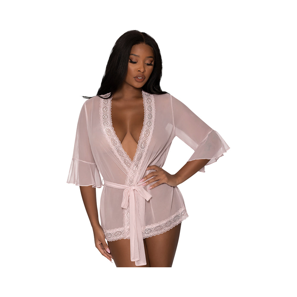 Magic Silk Seabreeze Robe With Lace Trim Blush S/M - Fantasies Boutique
