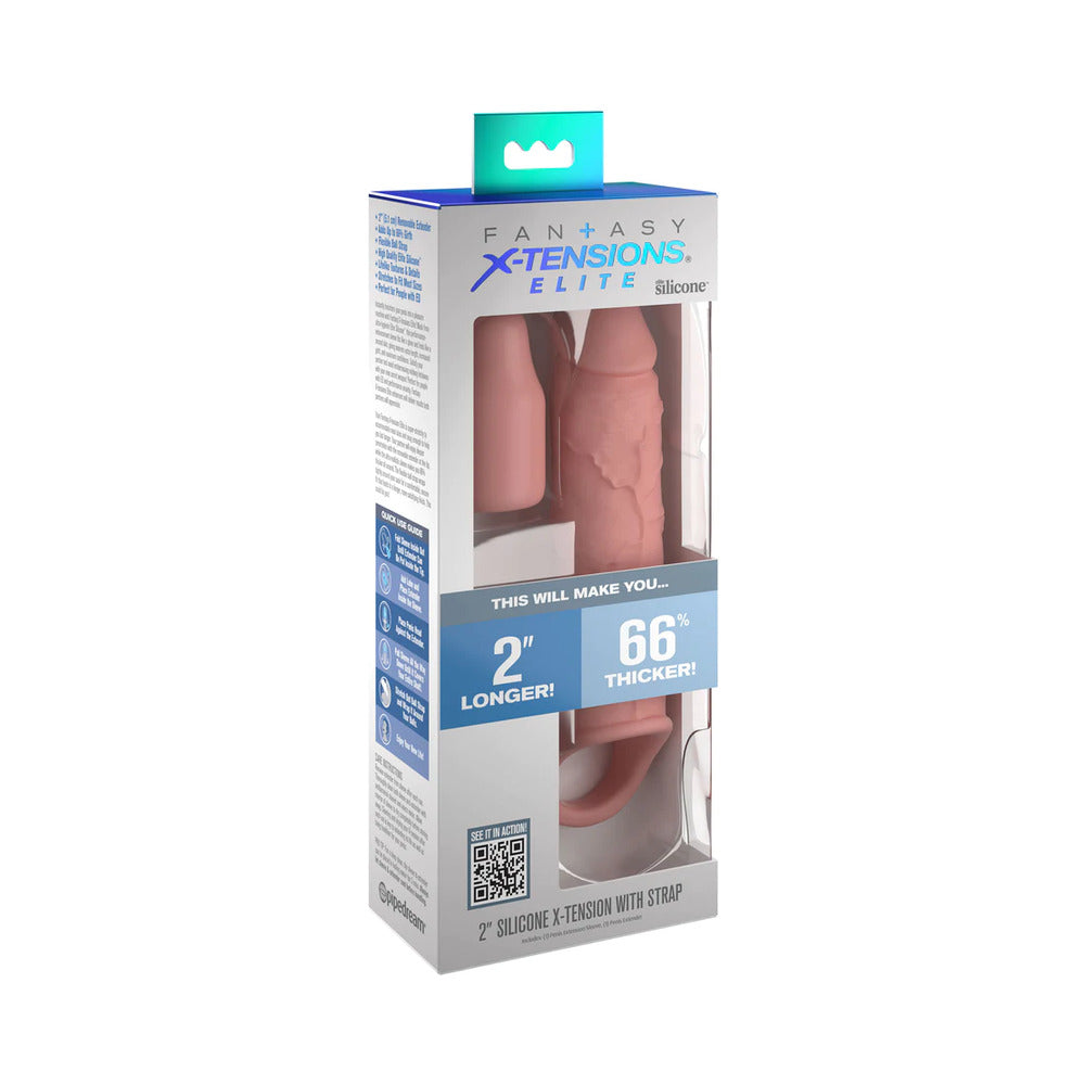Fantasy X-tensions Elite 6 in. Silicone Extension with Strap & 2 in. Extender Beige - Fantasies Boutique