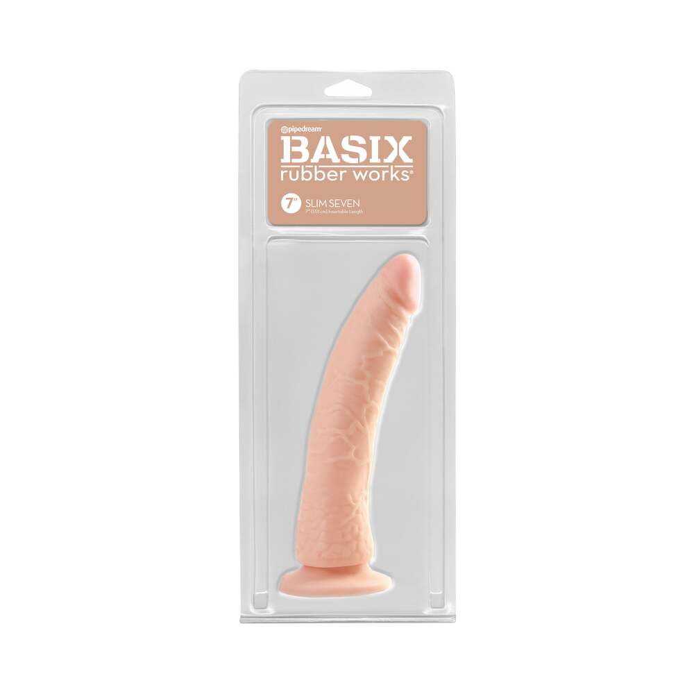 Basix Rubber Works Slim Seven 7 in. Dildo With Suction Cup Beige - Fantasies Boutique