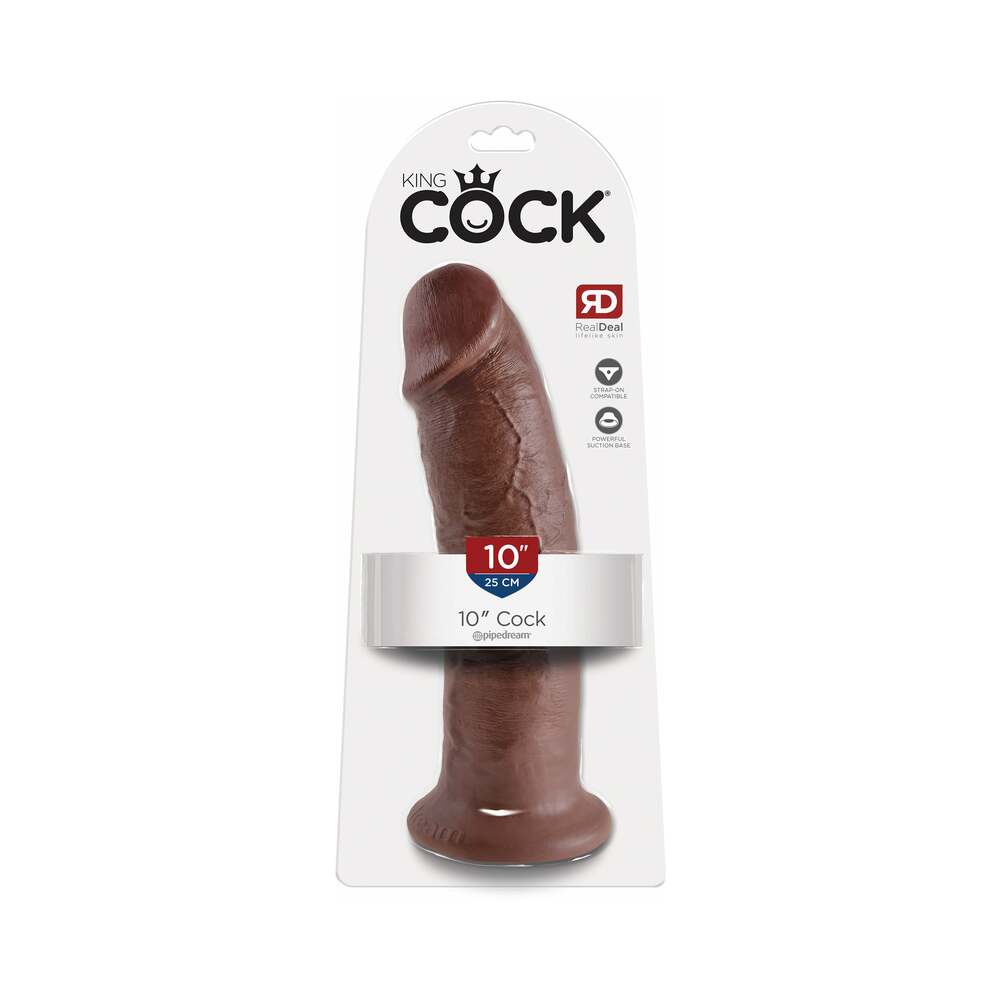 King Cock 10 in. Cock Realistic Dildo With Suction Cup Brown - Fantasies Boutique