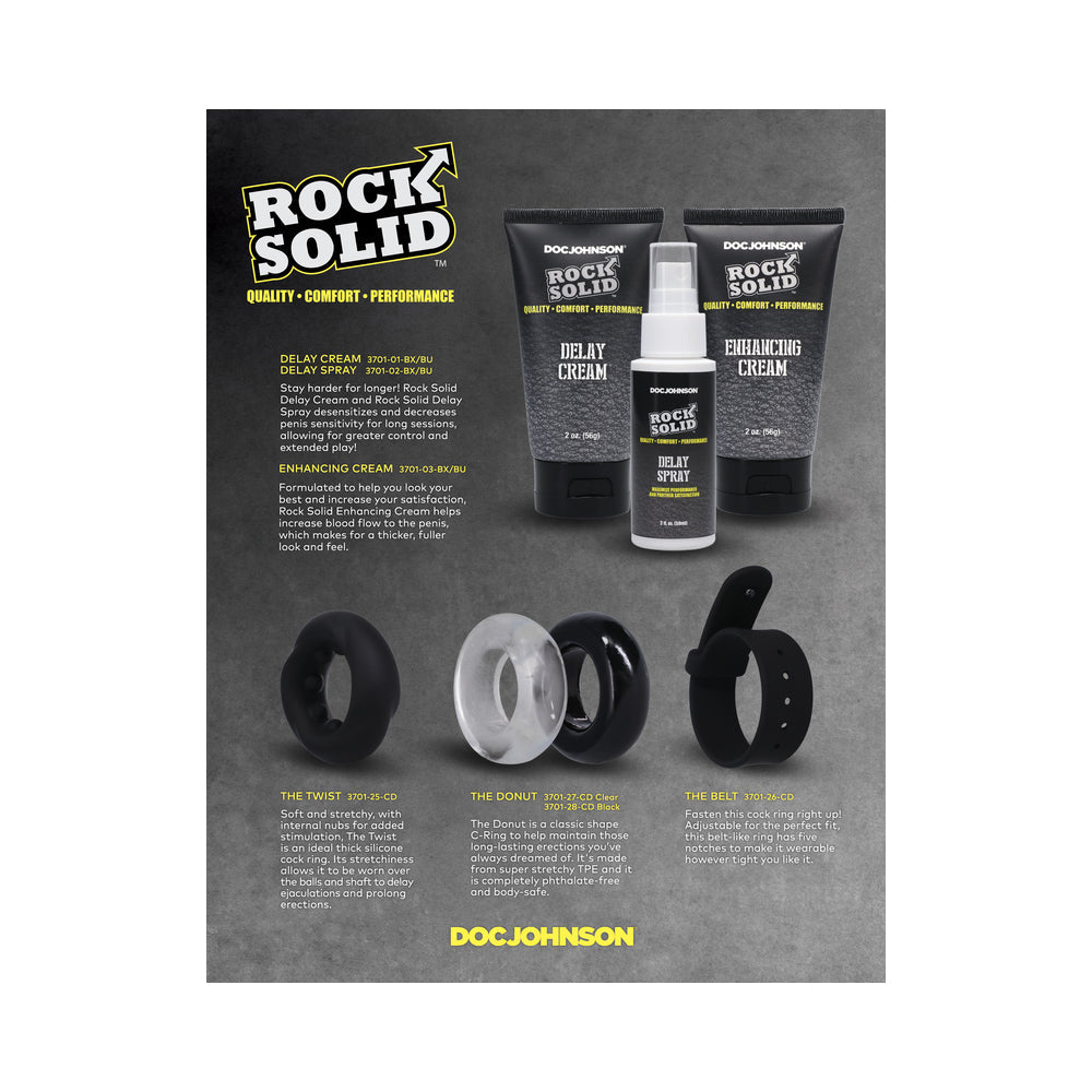 Rock Solid Silicone Black C Ring, Large (2in) in a Clamshell