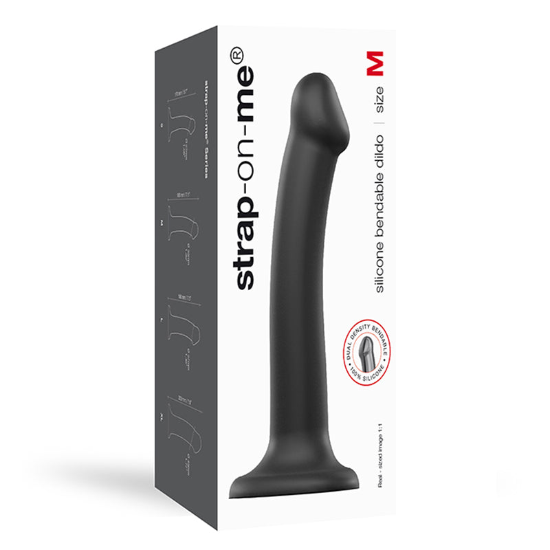 Strap-On-Me Bendable Dual-Density Silicone Suction Cup Dildo Black M - Fantasies Boutique