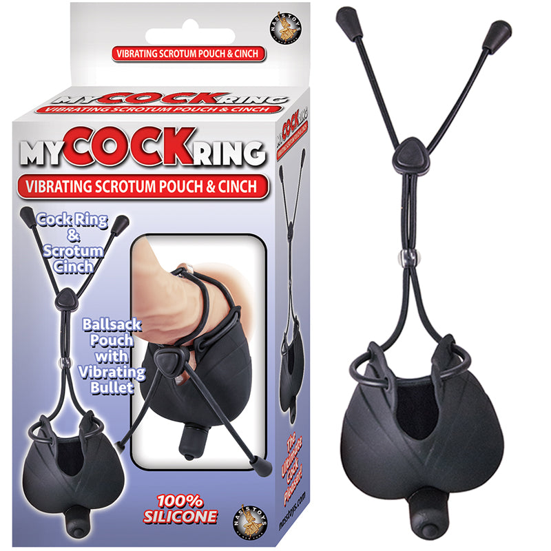 My Cock Ring Vibrating Scrotum Pouch & Cinch With Bullet Silicone Waterproof Black - Fantasies Boutique