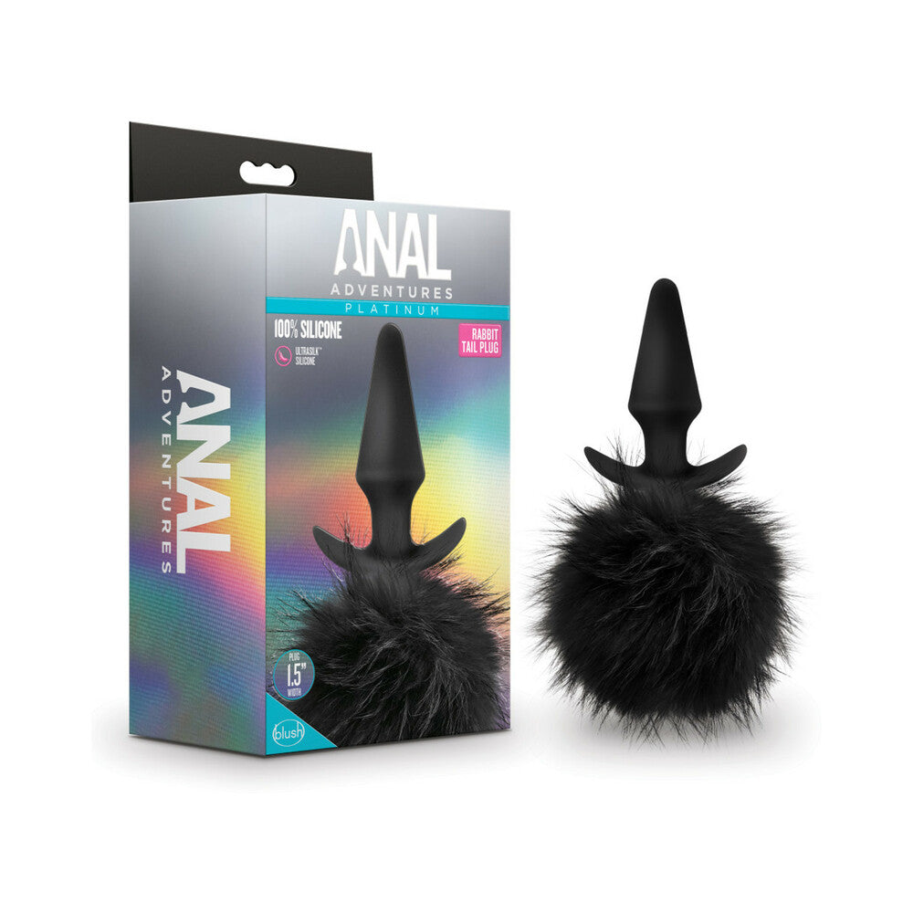 Blush Anal Adventures Platinum Silicone Rabbit Tail Plug Black - Fantasies Boutique