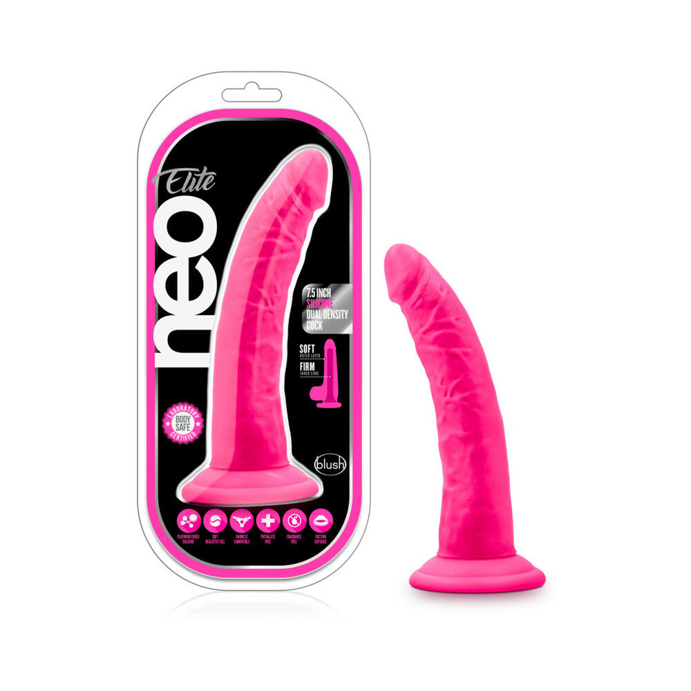 Neo Elite 7.5 in. Silicone Dual Density Dildo Neon Pink - Fantasies Boutique