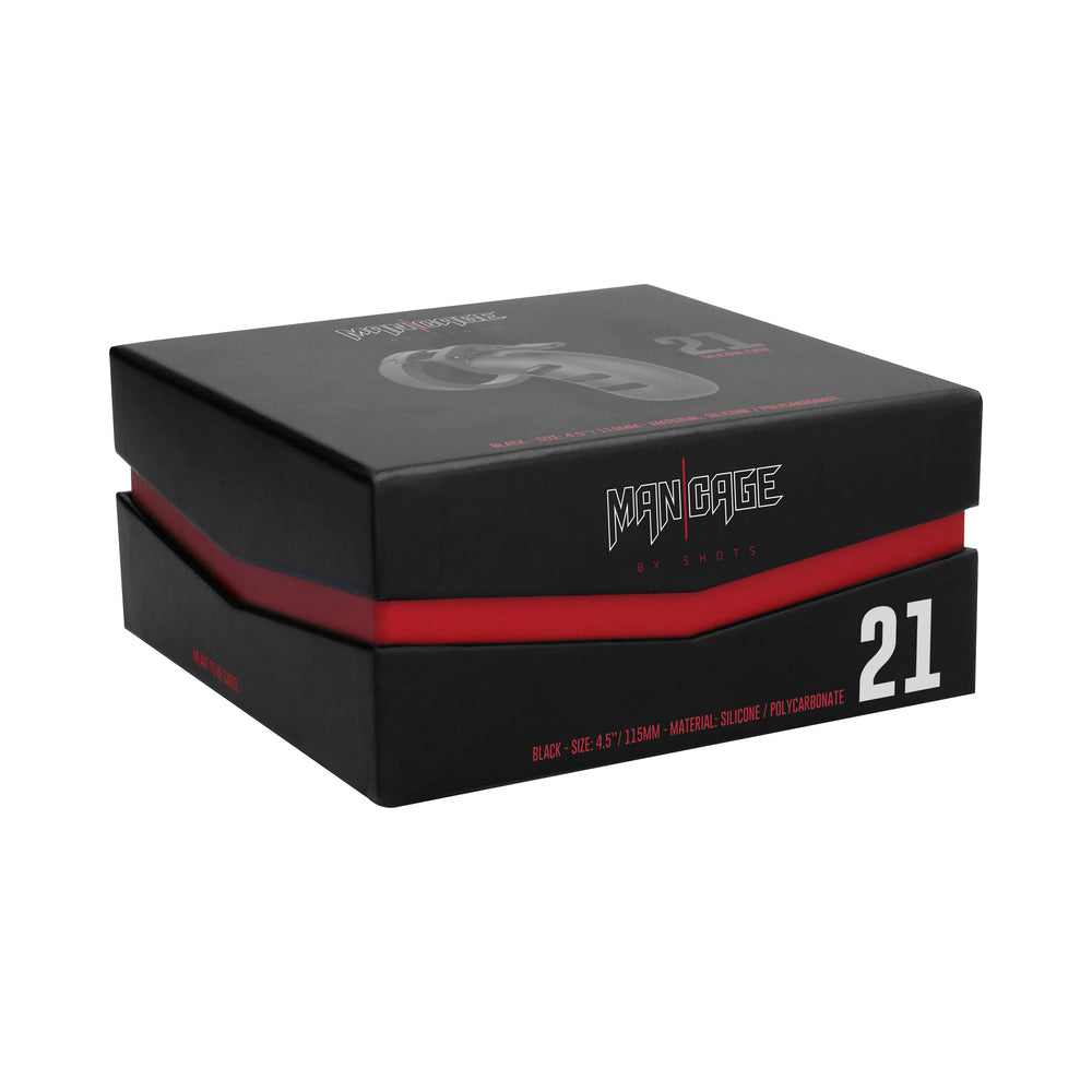 Shots ManCage Model 21 Adjustable 4.5 in. Silicone Chastity Cock Cage Black - Fantasies Boutique