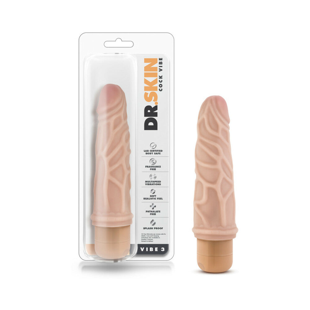 Dr. Skin Vibe 3 Realistic 7.25 in. Vibrating Dildo Beige - Fantasies Boutique