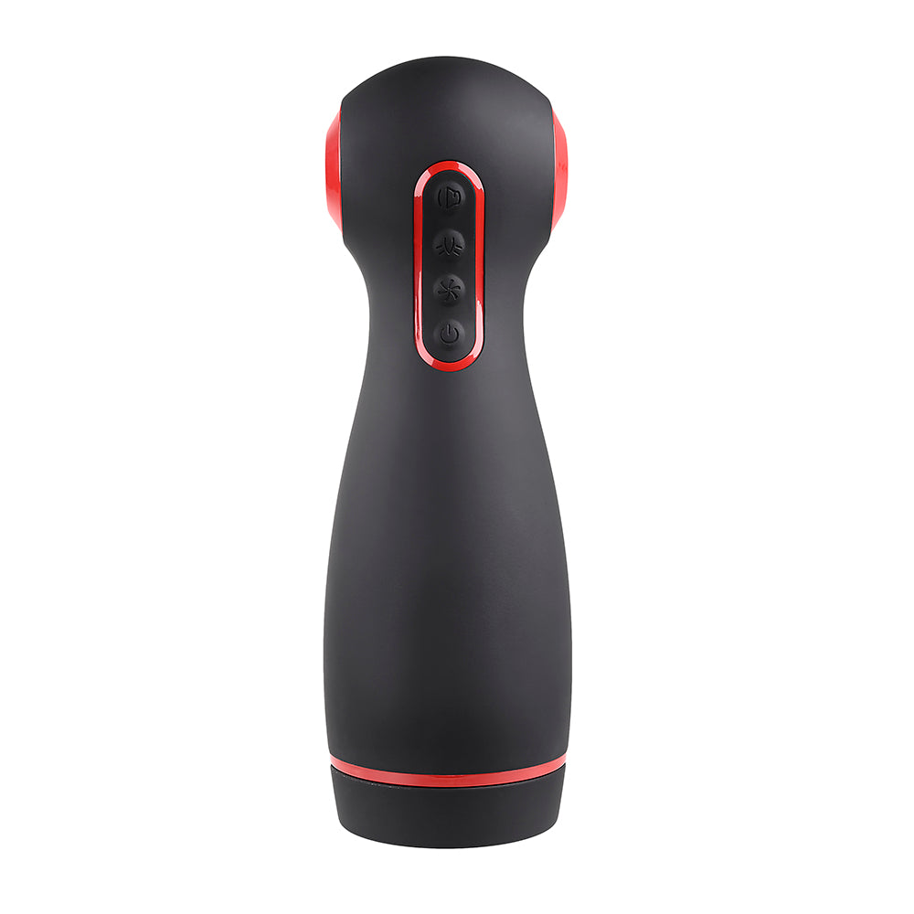 Zero Tolerance Tight Squeeze Rechargeable Vibrating Squeezing Talking Stroker TPE Black/Red - Fantasies Boutique
