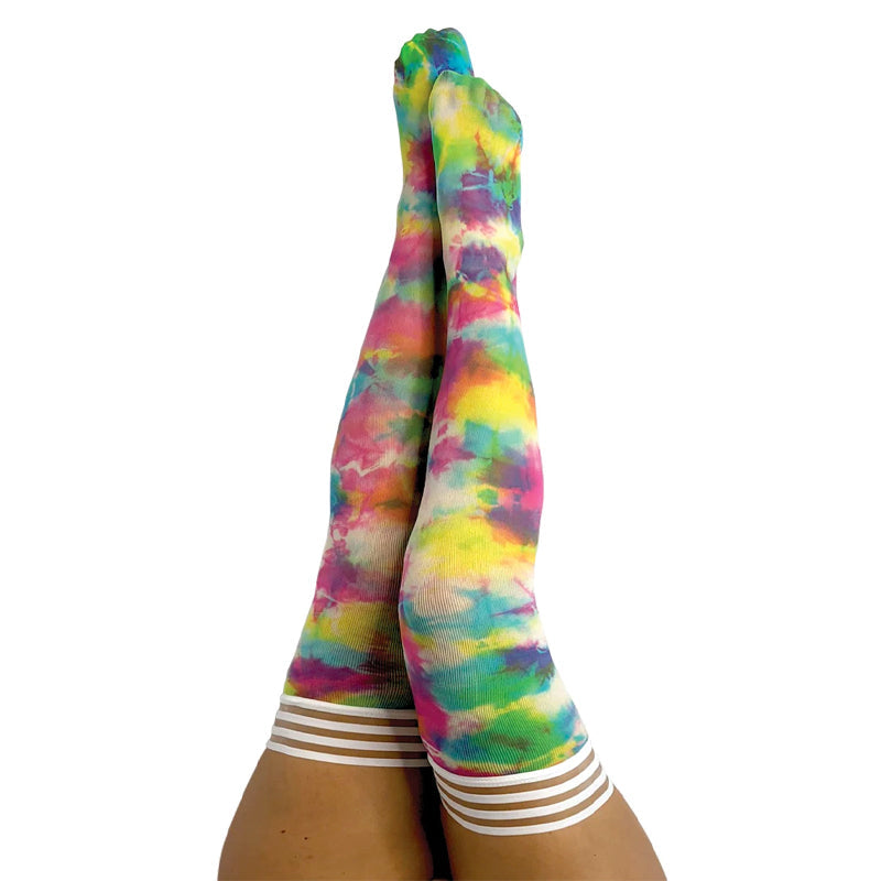 Kixies Gilly Rainbow Tie-Dye Thigh-High Size D - Fantasies Boutique