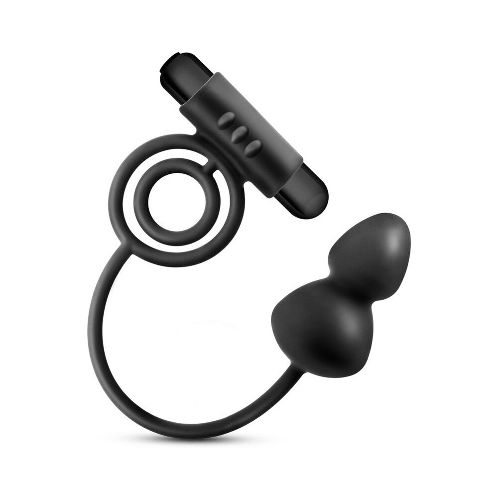 Anal Adventures Platinum Silicone Anal Plug with Vibrating C-Ring Black - Fantasies Boutique