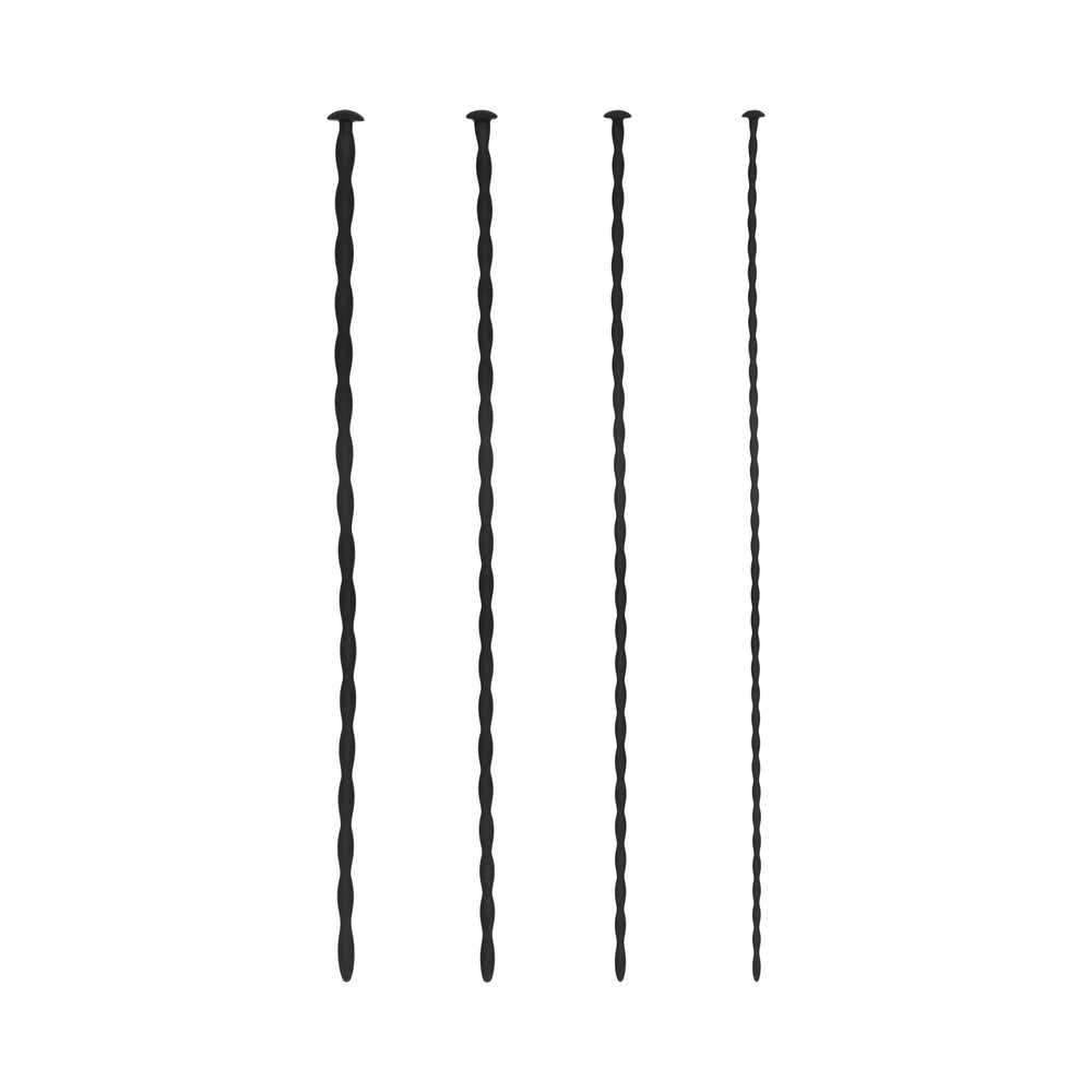 Ouch! Urethral Sounding Beginner Silicone Spiral Screw Plug Set Black 3 mm / 4 mm / 5 mm / 6 mm