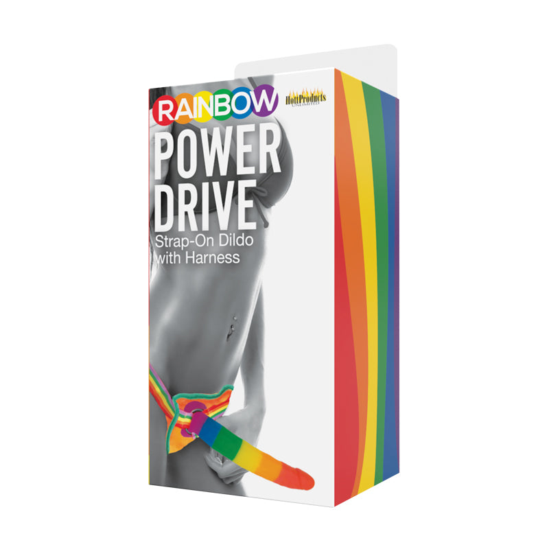 Rainbow Power Drive 7 inch Strap On Dildo With Harness Silicone - Fantasies Boutique