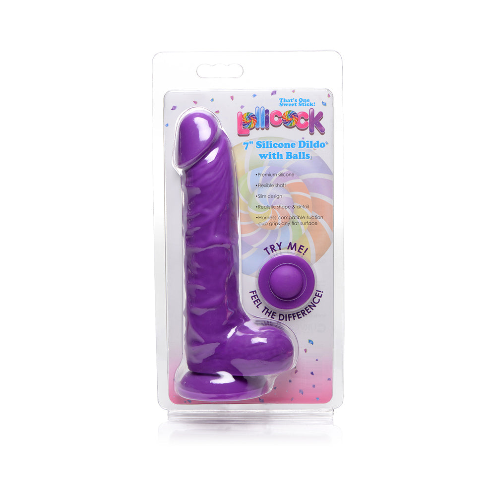 Curve Toys Lollicock 7 in. Silicone Dildo with Balls & Suction Cup Grape - Fantasies Boutique