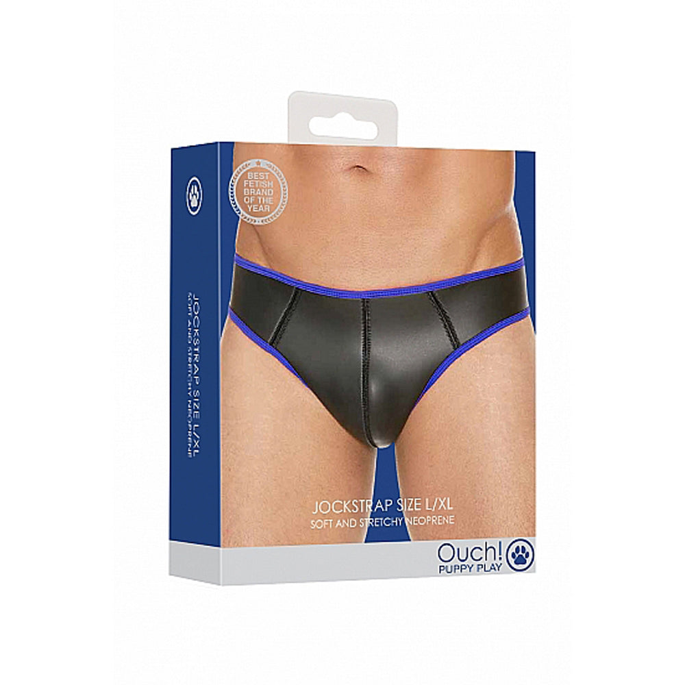 Ouch! Puppy Play Neoprene Jockstrap Blue L/XL - Fantasies Boutique