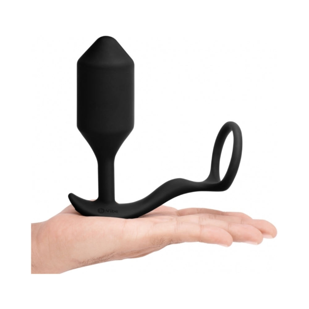 b-Vibe Vibrating Snug & Tug Rechargeable Weighted Silicone Anal Plug with Cockring XL Black - Fantasies Boutique