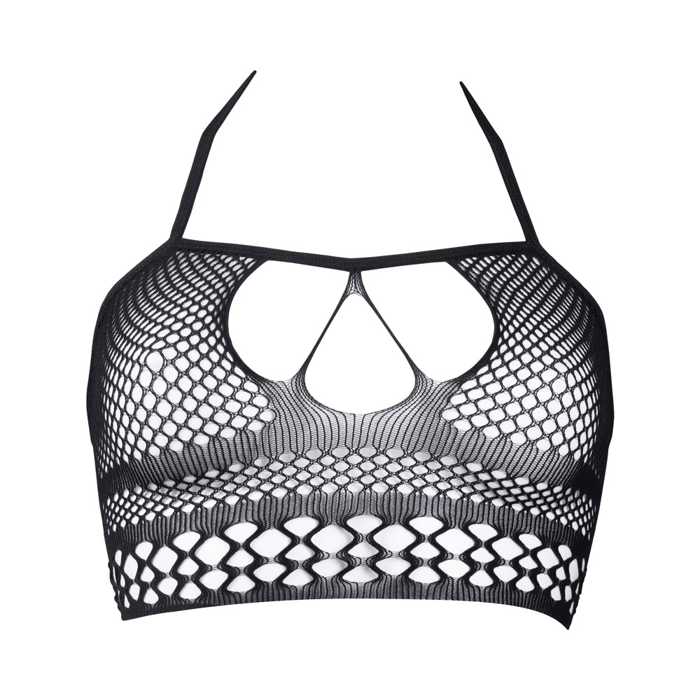 Shots Le Desir Bliss Strappy Fishnet Halter Top Black O/S - Fantasies Boutique
