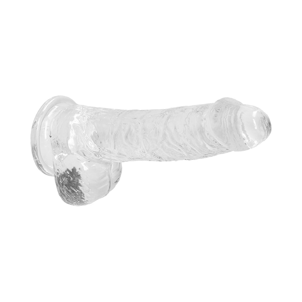 RealRock Crystal Clear Realistic 6 in. Dildo With Balls and Suction Cup Clear - Fantasies Boutique