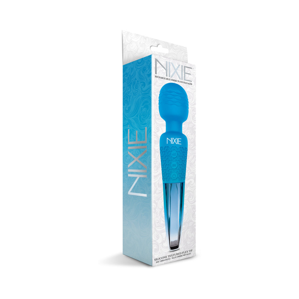 Nixie Rechargeable Wand Massager Blue Ombre Metallic - Fantasies Boutique