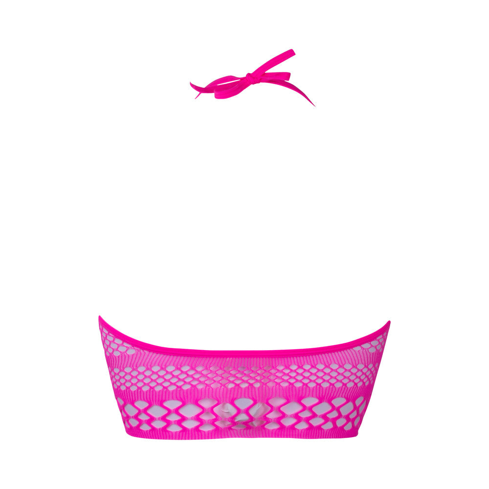 Le Desir Bliss Strappy Fishnet Halter Top Pink O/S - Fantasies Boutique