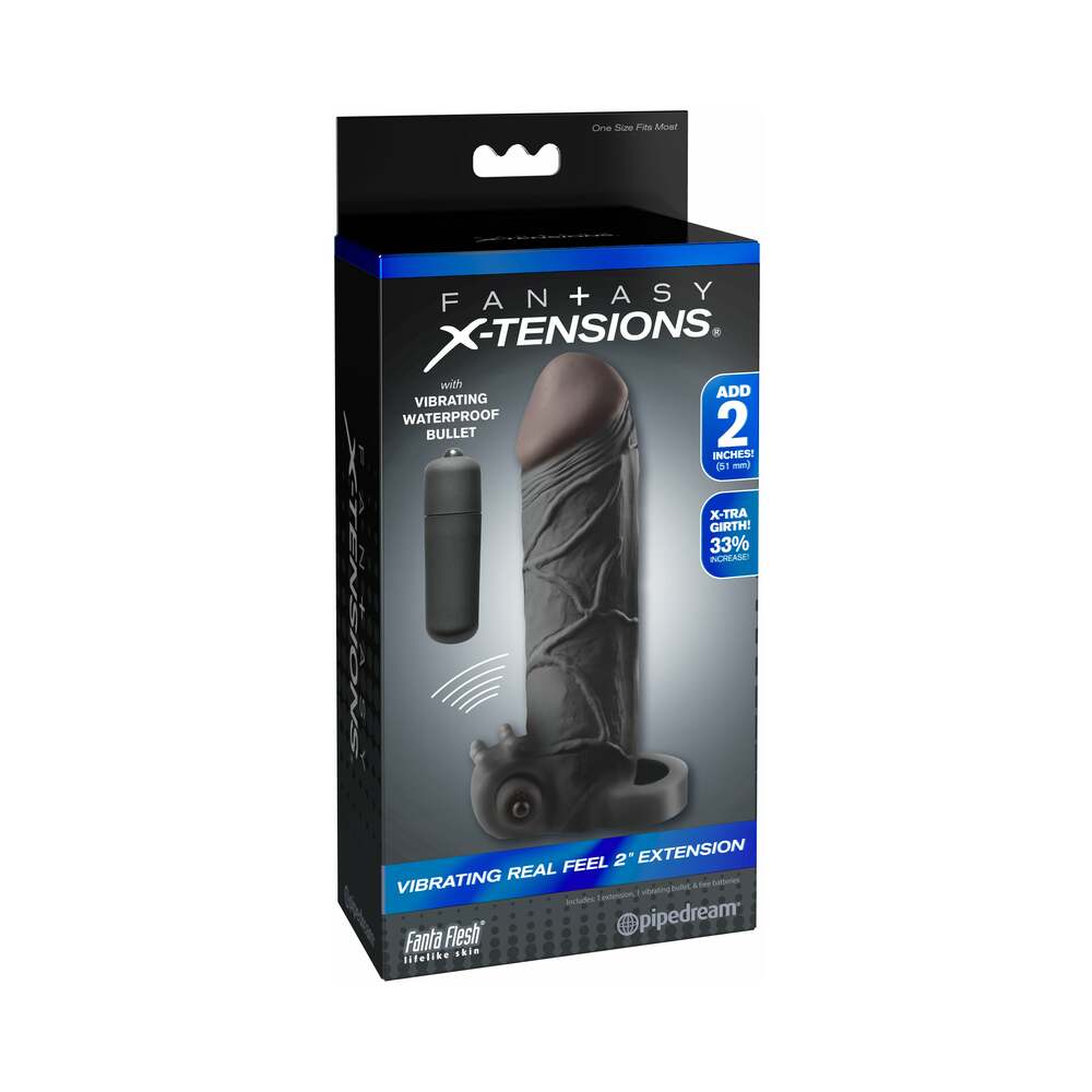 Fantasy X-tensions Vibrating Real Feel 2 in. Extension With Ball Strap Black - Fantasies Boutique