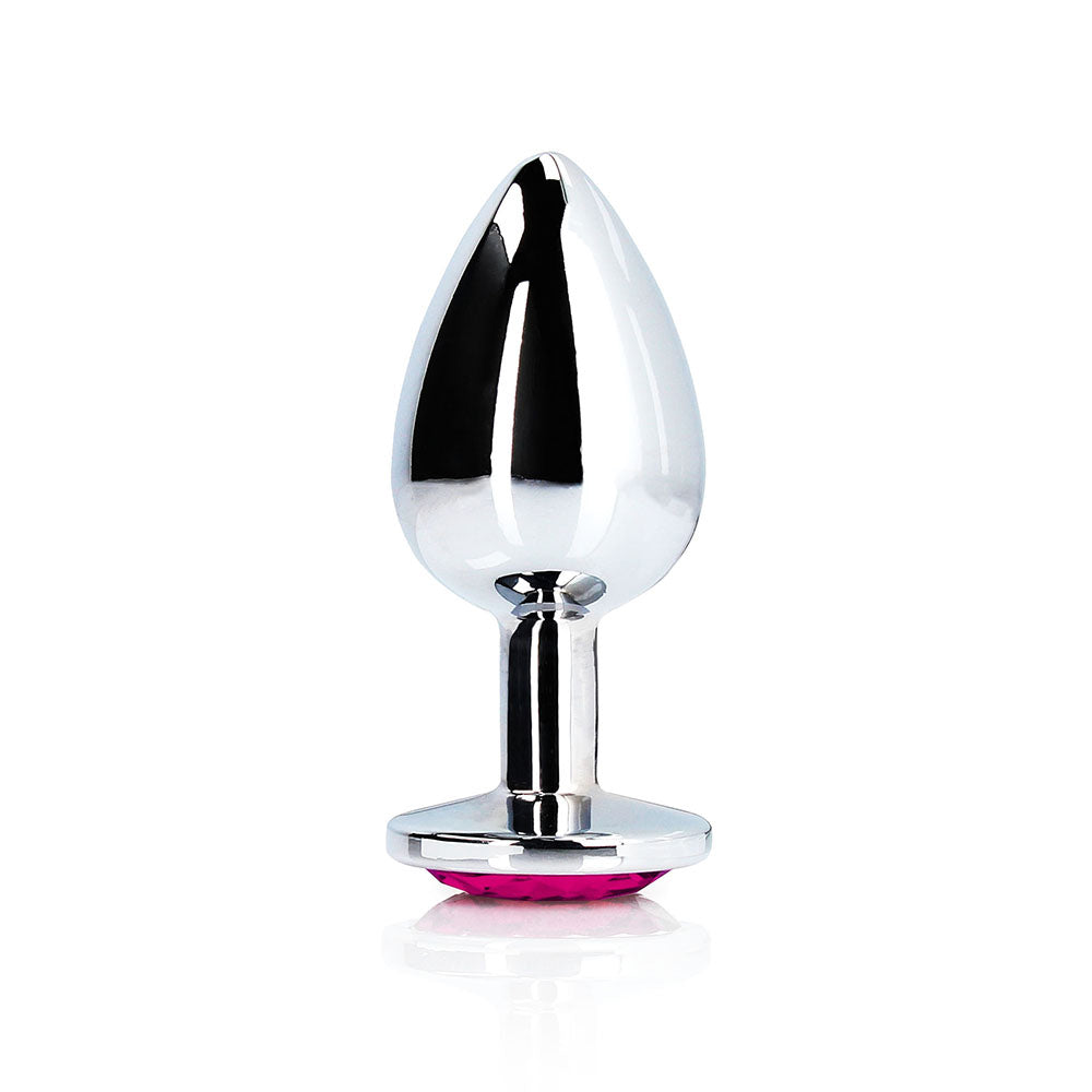 Shots Ouch! Heart Gem Butt Plug Medium Silver/Rubellite Pink - Fantasies Boutique