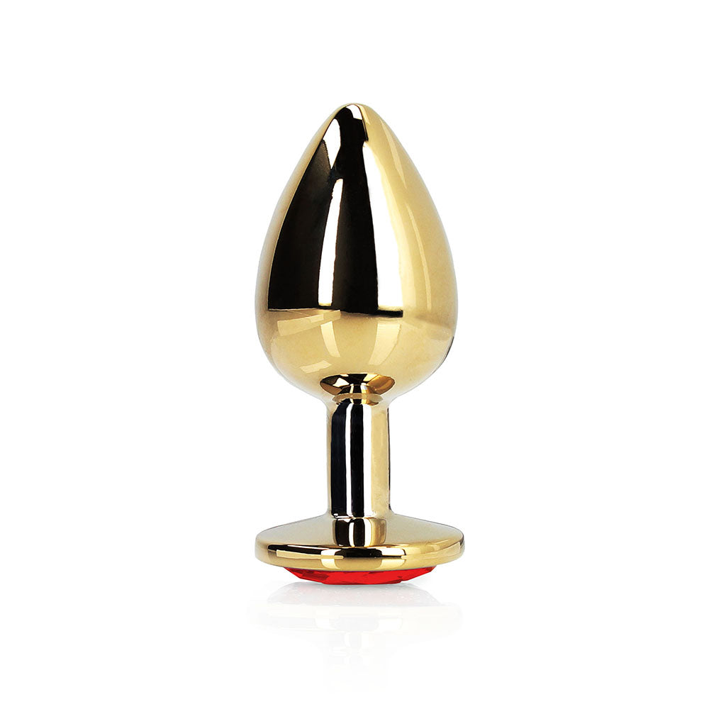 Shots Ouch! Heart Gem Butt Plug Large Gold/Ruby Red - Fantasies Boutique