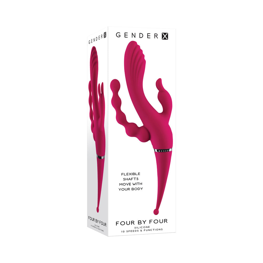 Gender X Four By Four Rechargeable Dual-Ended Multi-Stimulating Silicone Vibrator Burgundy - Fantasies Boutique