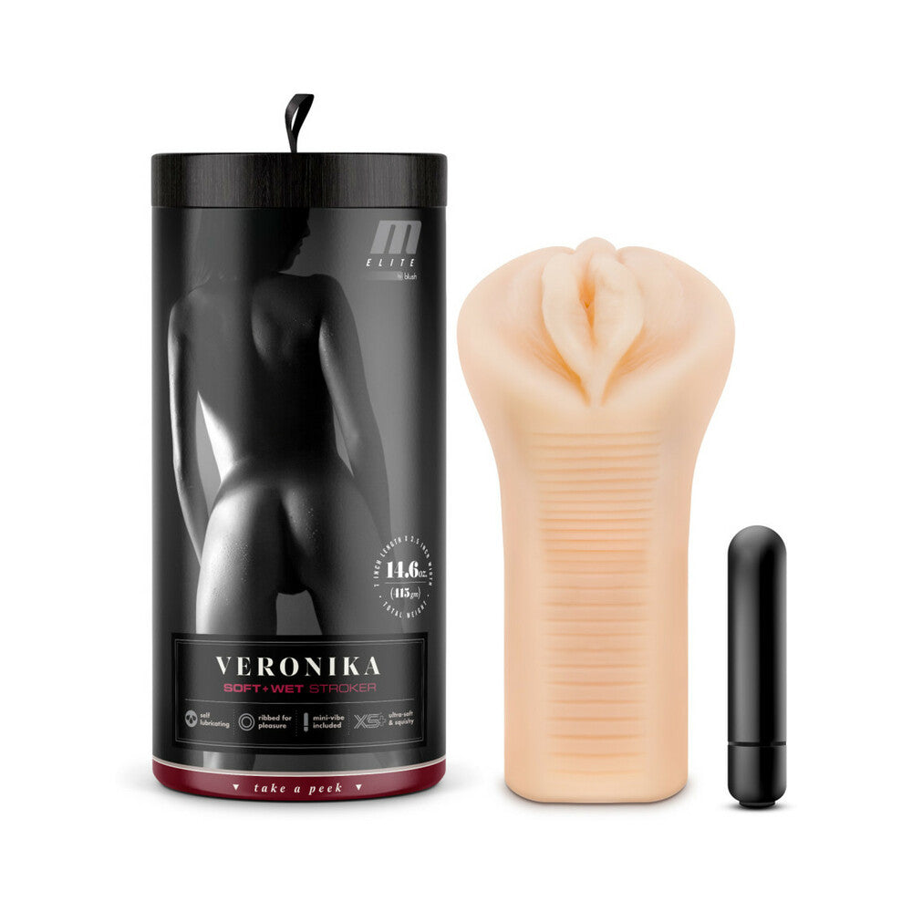 M Elite Soft + Wet Veronika Vagina Stroker with Bullet Vibrator Beige - Fantasies Boutique