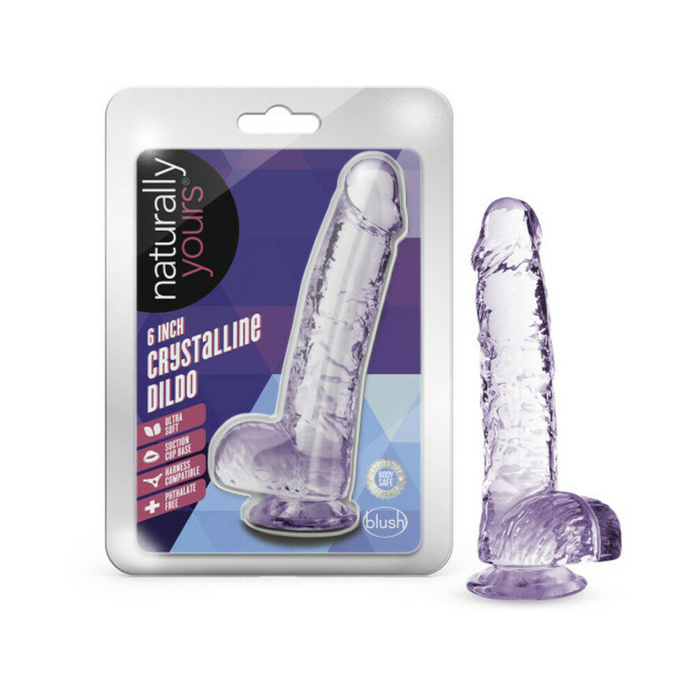 Naturally Yours Crystalline 6 in. Dildo with Balls Amethyst - Fantasies Boutique