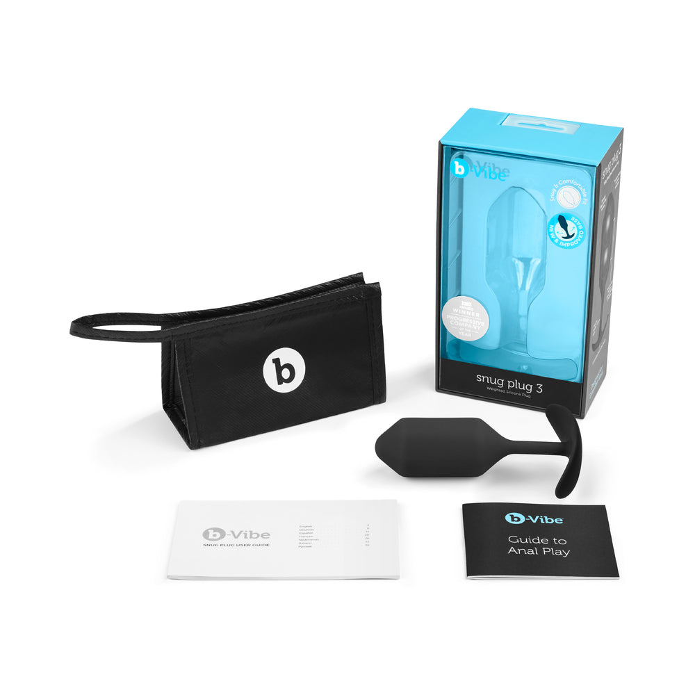 b-Vibe Snug Plug 3 Weighted Silicone Anal Plug Black - Fantasies Boutique