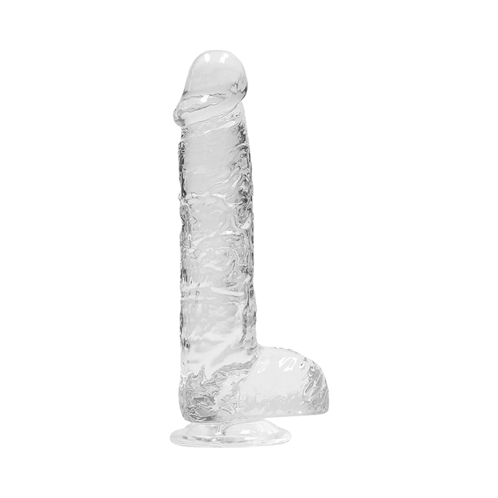RealRock Crystal Clear Realistic 6 in. Dildo With Balls and Suction Cup Clear - Fantasies Boutique