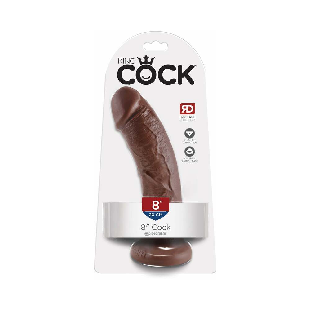 King Cock 8 in. Cock Realistic Dildo With Suction Cup Brown - Fantasies Boutique