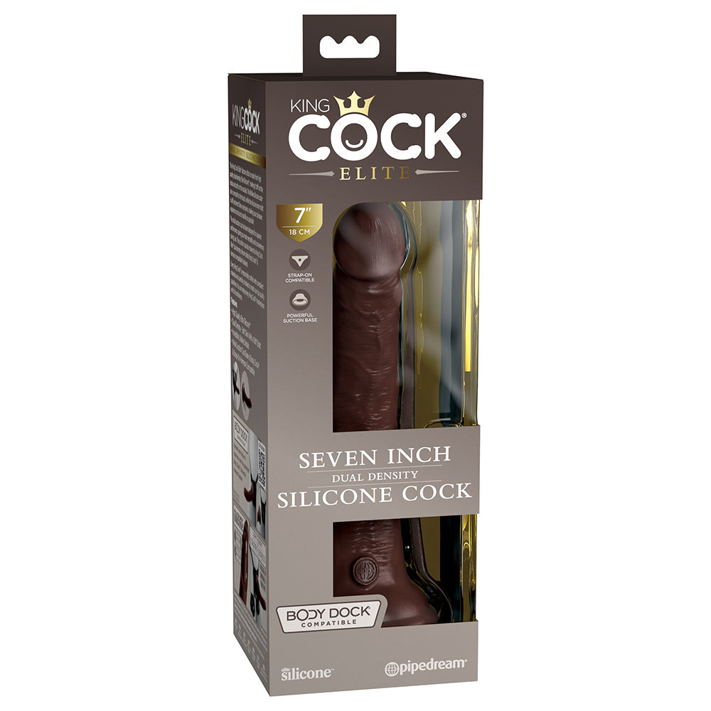 King Cock Elite 7 in. Dual Density Silicone Cock Realistic Dildo With Suction Cup Brown - Fantasies Boutique