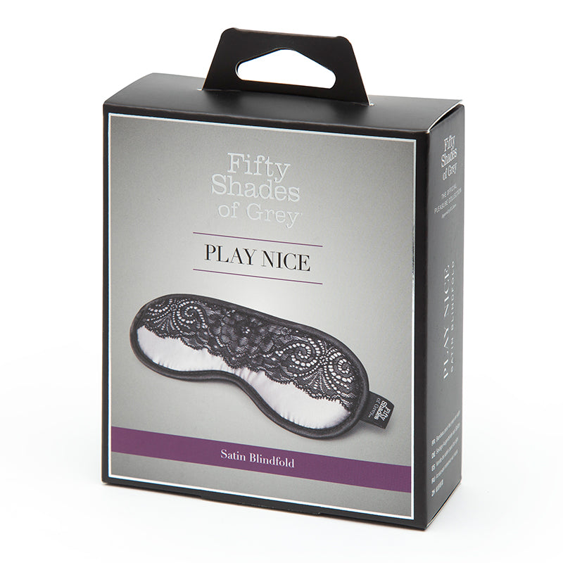 Fifty Shades of Grey Play Nice Satin Blindfold With Lace Trim Gray - Fantasies Boutique