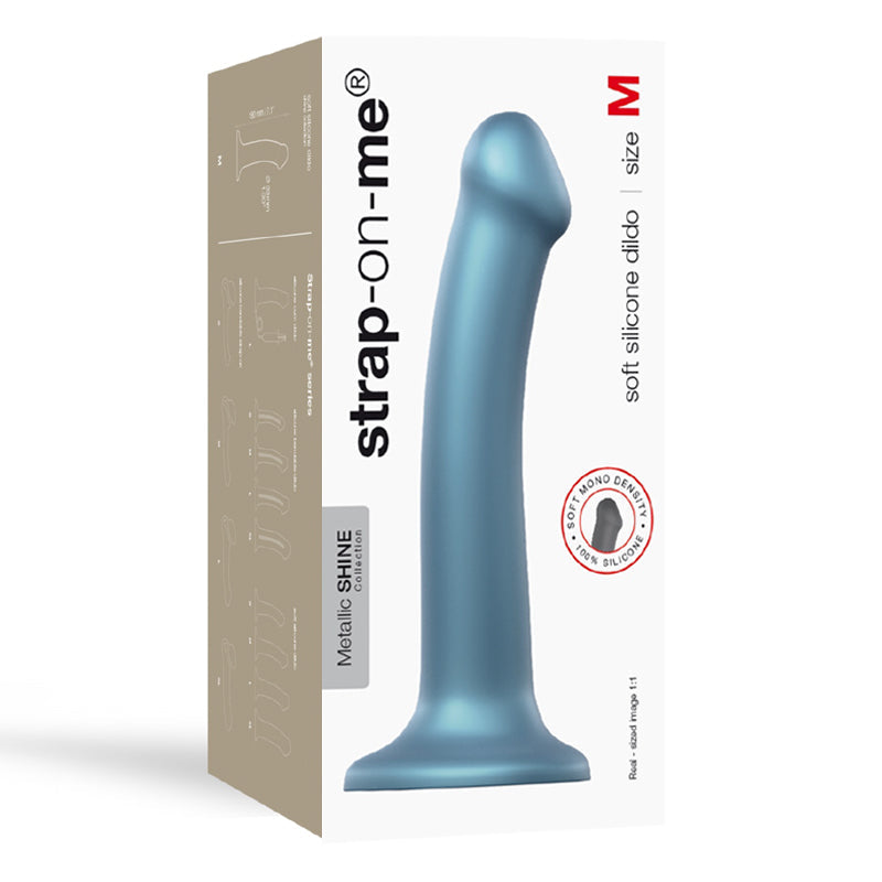 Strap-On-Me Metallic Shine Collection Soft Single-Density Silicone Dildo Duck Blue M - Fantasies Boutique